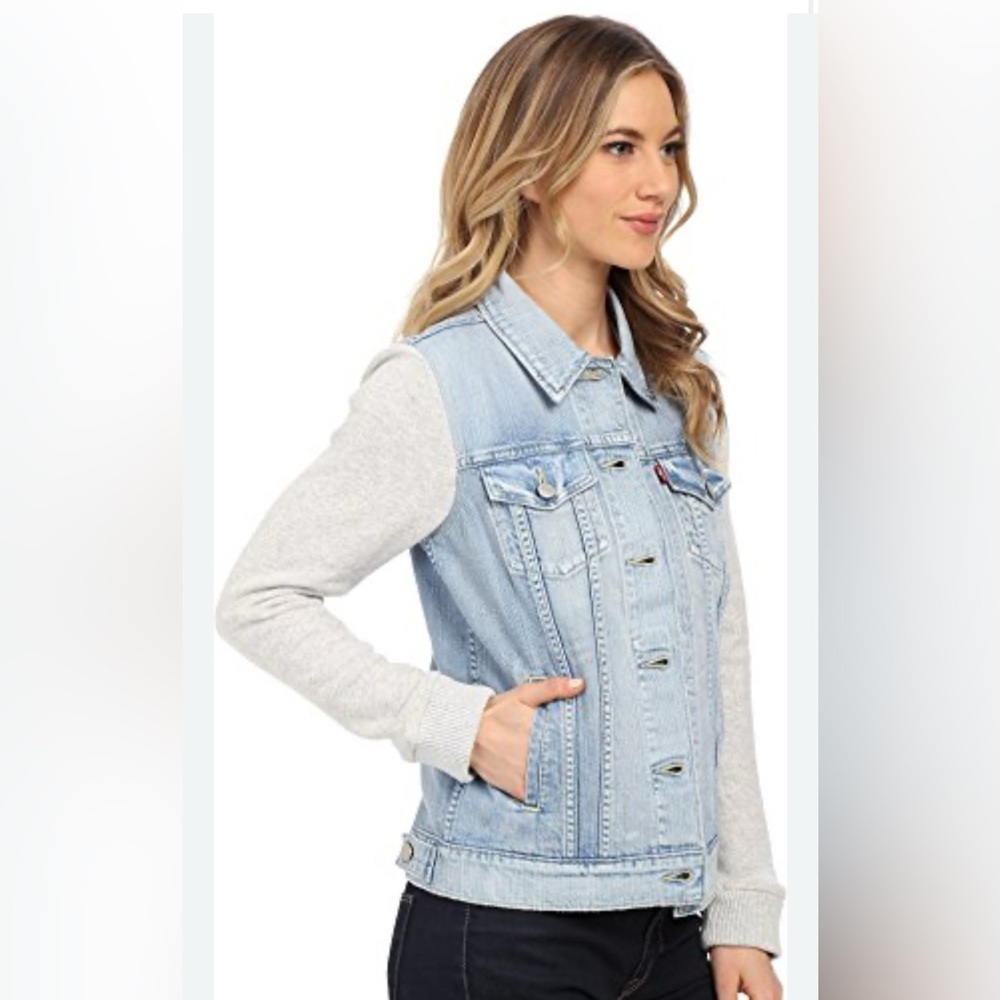 Levi’s Hybrid Ex Boyfriend Trucker Jean Denim Jacket Mixed Media Size Small